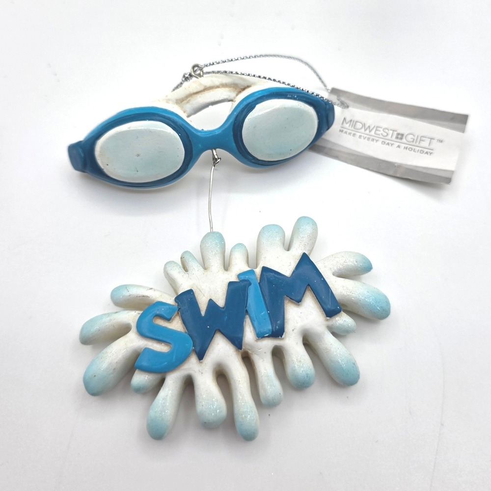 Midwest Gift‎ Swim Goggles Christmas Ornament Resin Blue Water Splash 179206